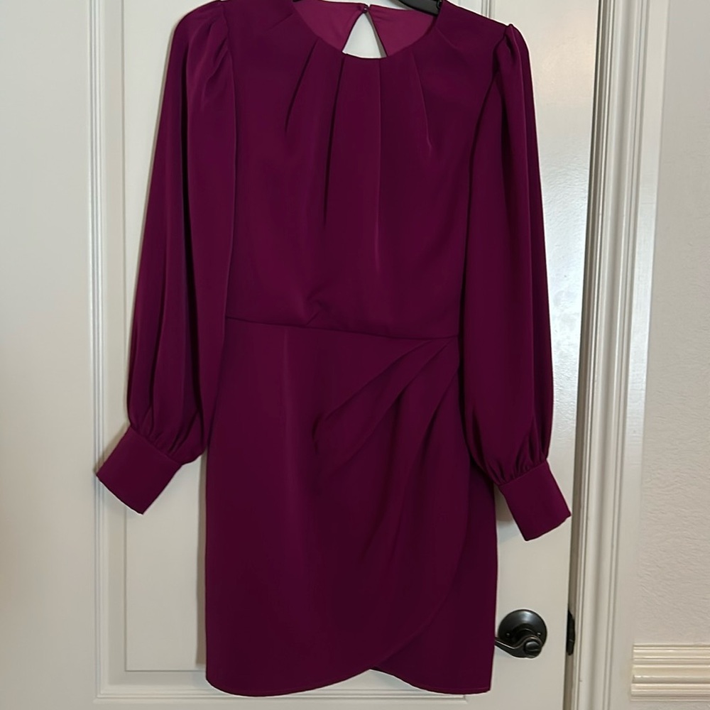 Magenta mini dress with gathered skirt